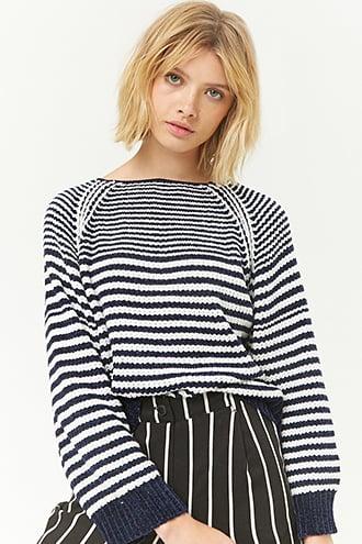 Forever21 Woven Heart Striped Raglan Sweater