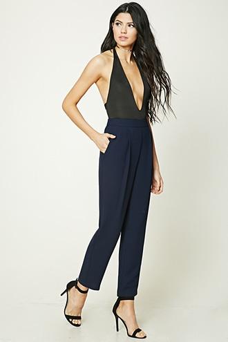 Forever21 Women's  Navy Pleated High-waisted Pants