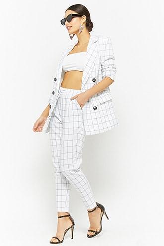 Forever21 Grid Print Drawstring Ankle Pants