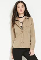 Forever21 Women's  Camel Flap-pocket Cotton Shirt