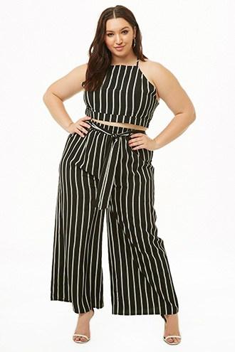 Forever21 Plus Size Striped Belted Palazzo Pants