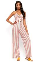 Forever21 Striped Linen-blend Cutout Jumpsuit