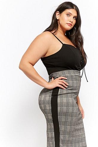 Forever21 Plus Size Striped Glen Plaid Pencil Skirt