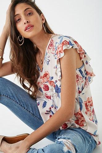 Forever21 Floral Twist-hem Top