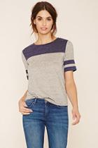 Love21 Women's  Heather Grey & Navy Contemporary Striped Top