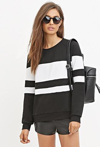 Forever21 Mesh Panel-striped Sweatshirt