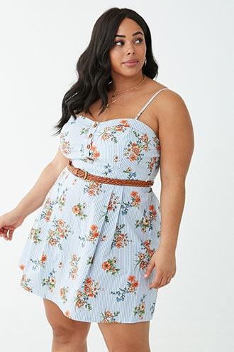 Forever21 Plus Size Striped Floral Print Mini Dress