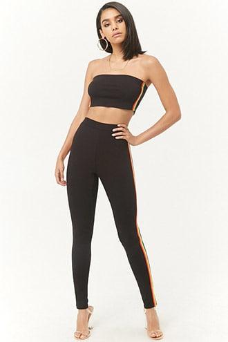 Forever21 Rainbow-striped Tube Top & Pants Set