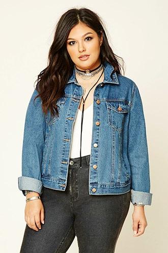 Forever21 Plus Women's  Dark Denim Plus Size Denim Jacket