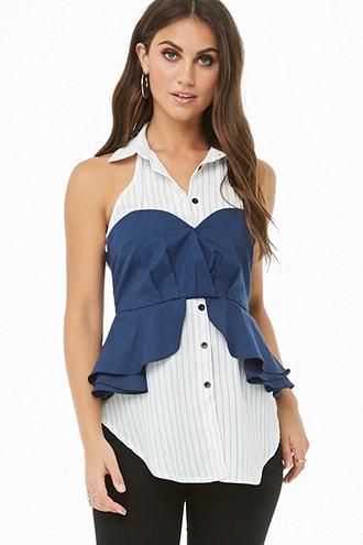 Forever21 Pinstriped Ruffled Combo Top