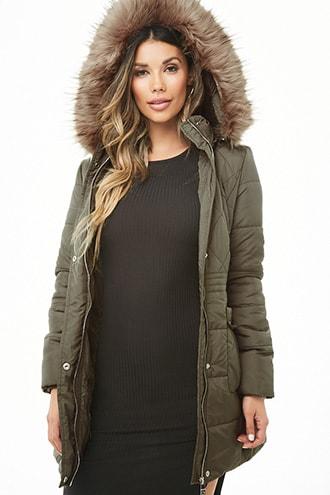 Forever21 Quilted Faux Fur Parka