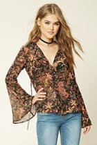 Love21 Women's  Contemporary Paisley Bell-sleeve Top