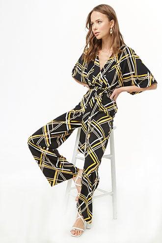 Forever21 Geo Print Kimono-sleeve Jumpsuit