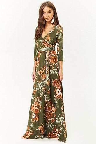 Forever21 Floral Surplice Belted Maxi Dress