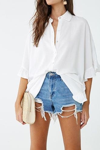 Forever21 Longline Ruffle-trim Dolman Shirt