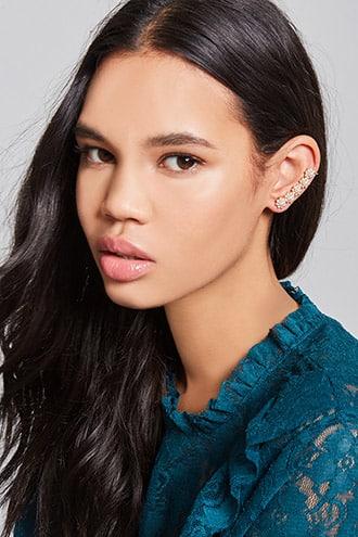 Forever21 Rhinestone Faux Pearl Floral Ear Cuffs