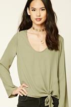 Forever21 Women's  Olive Knotted-hem Top