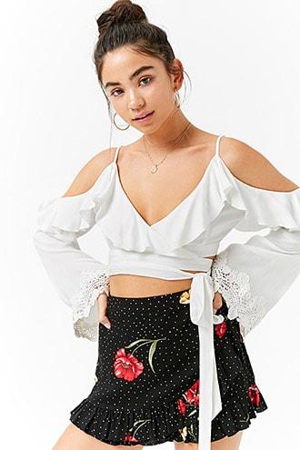 Forever21 Open-shoulder Wrap Crop Top