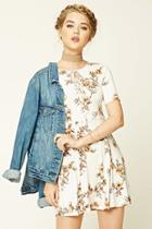 Forever21 Women's  Cream & Gold Floral Print Lace-up Dress