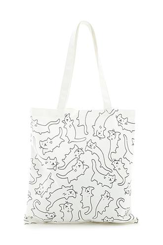 Forever21 Cat Print Canvas Tote Bag