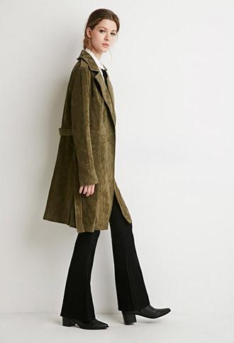 Love21 Genuine Suede Belted Trench Coat