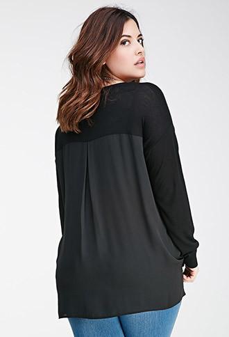 Forever21 Plus Chiffon-paneled Sweater
