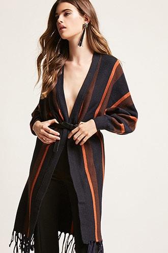 Forever21 Multistripe Fringe Cardigan