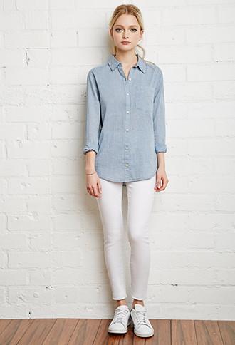 Forever21 Women's  Classic Chambray Shirt (light Blue)