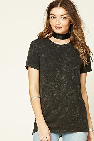 Forever21 Women's  Acid Wash Ribbed Knit Tee