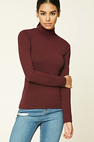 Forever21 Plus Women's  Burgundy Turtleneck Knit Top