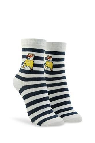 Forever21 Bulldog Graphic Striped Crew Socks