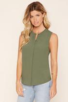 Forever21 Women's  Olive Button-down Crepe Blouse