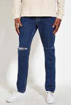 21 Men Men's  Indigo Slim Fit Distressed Jeans