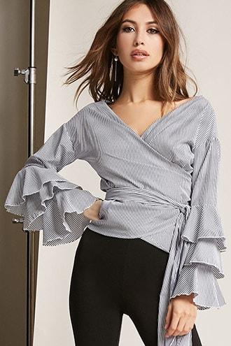Forever21 Pinstripe Bardot Wrap Top
