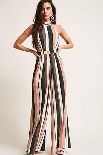 Forever21 Stripe Mock Neck Jumpsuit