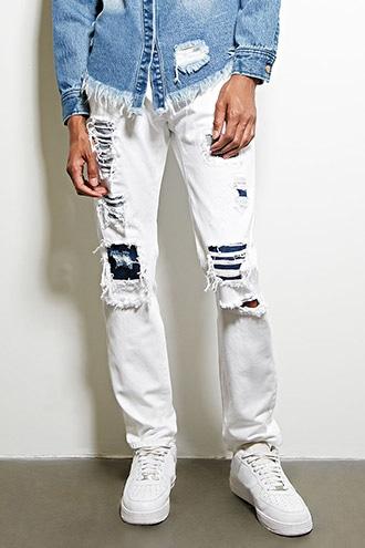 21 Men Men's  White Dope Distressed Underlay Jeans
