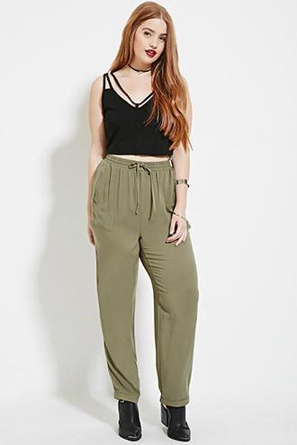 Forever21 Plus Women's  Olive Plus Size Drawstring Pants