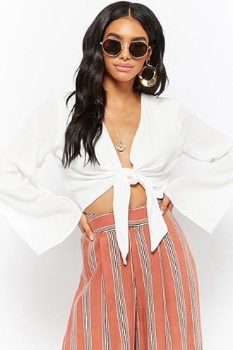 Forever21 Crinkled Tie-front Crop Top