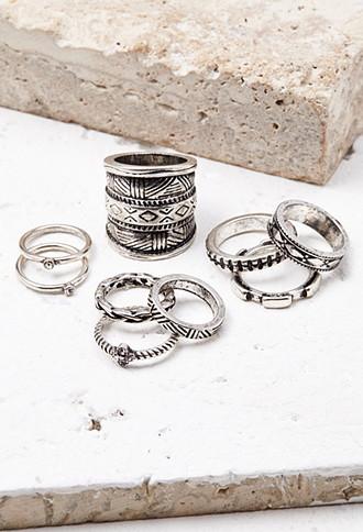Forever21 Etched Midi Ring Set (b.silver/clear)