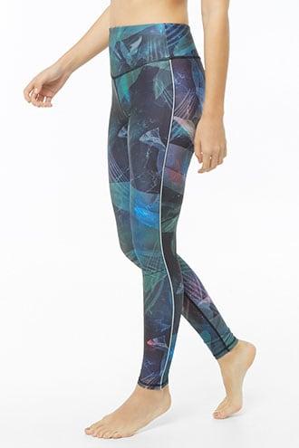 Forever21 Active Reflective-trim Leaf Print Leggings