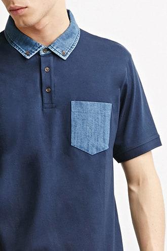 Forever21 Denim-trimmed Polo