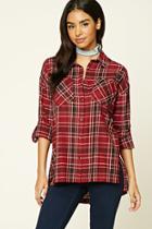 Forever21 Women's  Wine Plaid Button-front Shirt