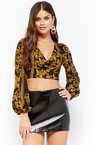 Forever21 Sheer Baroque Print Crop Top