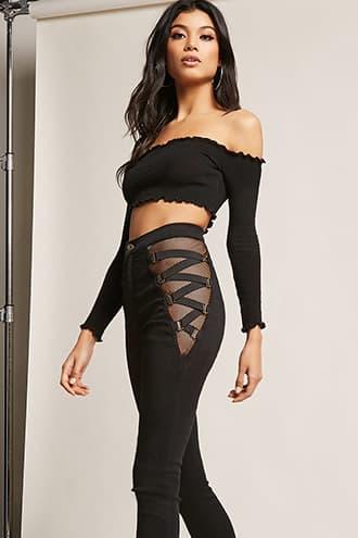 Forever21 Mesh-insert Skinny Jeans