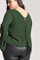 Forever21 Plus Size Chiffon Lace-up Bell-sleeve Top