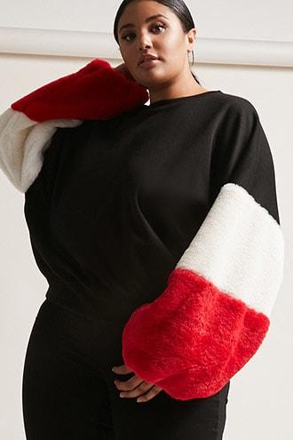 Forever21 Plus Size Faux Fur-sleeve Pullover