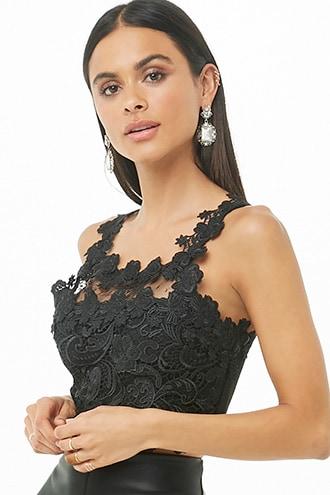 Forever21 Embroidered Overlay Crop Top