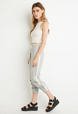 Forever21 Women's  Contrast-striped Joggers (grey/oatmeal)