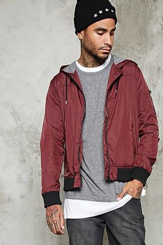 21 Men Men's  Burgundy Contrast Hooded Windbreaker
