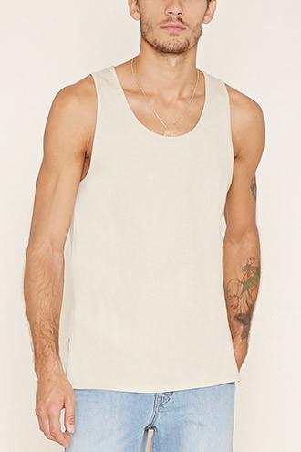 21 Men Men's  Beige Cotton Scoop Neck Tank